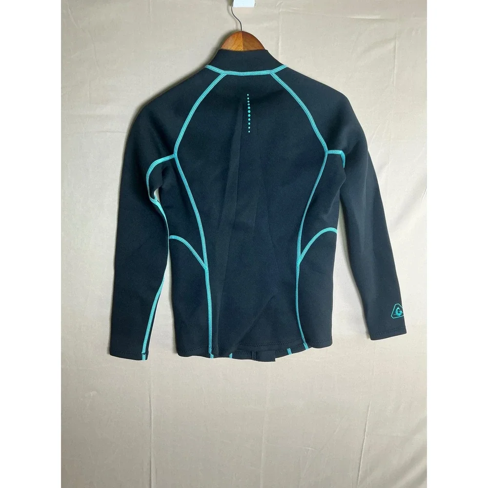 GoldFin Wetsuit Top Womens Medium Black Teal 2mm Neoprene Zip Front Excellent